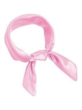 Women Pink Chiffon Square Ribbon Neck Scarf Satin Handkerchief For Halloween